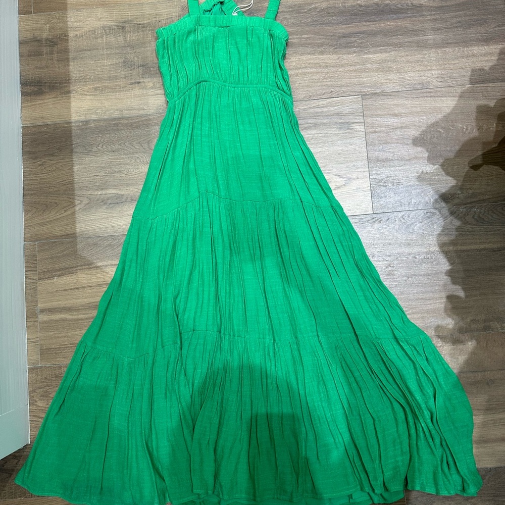 Alice + Olivia Green Pleated Maxi Sundress